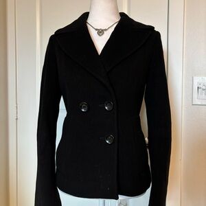 Club Monaco Black Wool Blend Cashmere Double Breasted Pea Coat Blazer XS